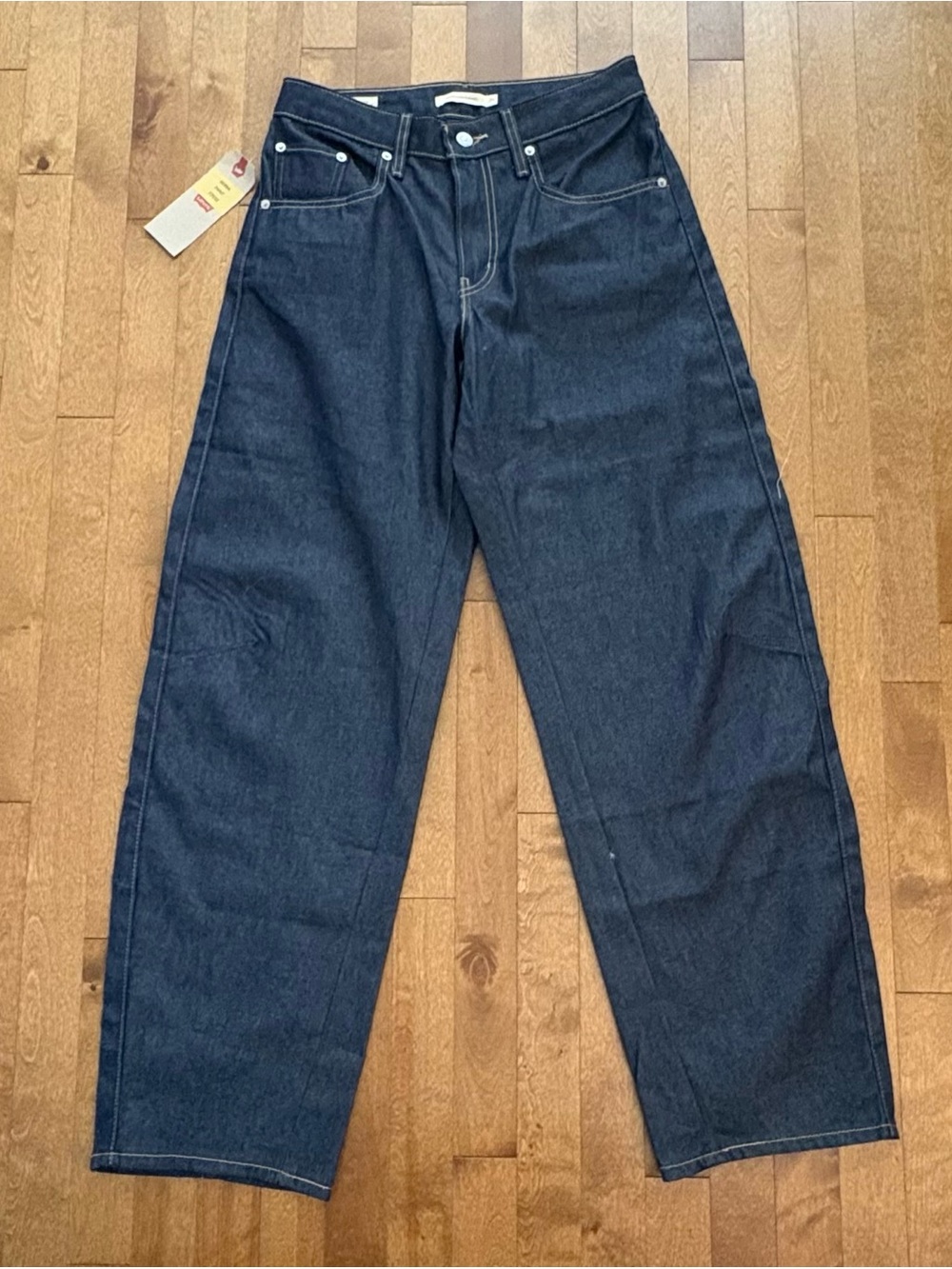 Levi's Baggy Dad Barrel Jeans Dark Wash Raw Indigo Denim – Size W27 L32 (Irreg)